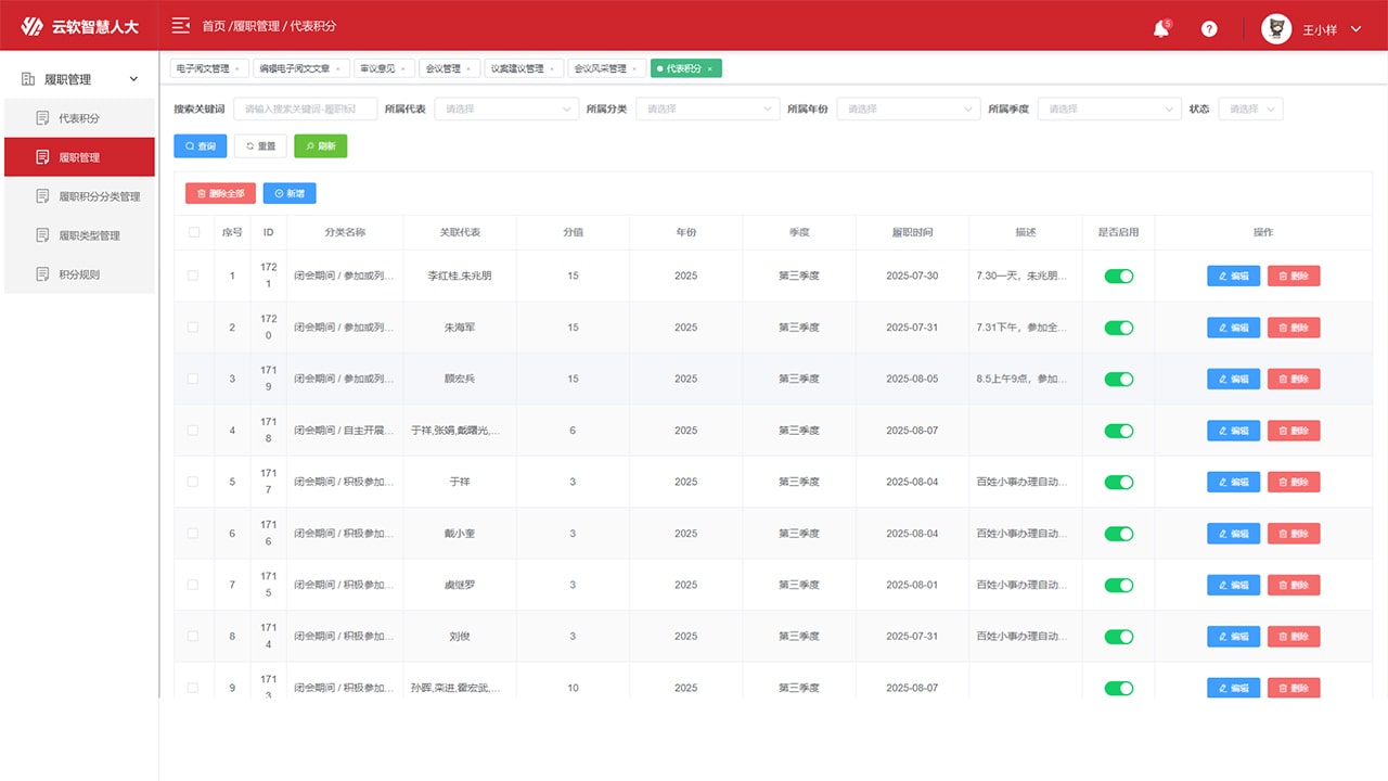 代表履职管理系统-查询统计功能