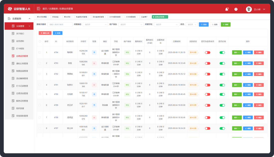 OA管理系统-志愿服务管理